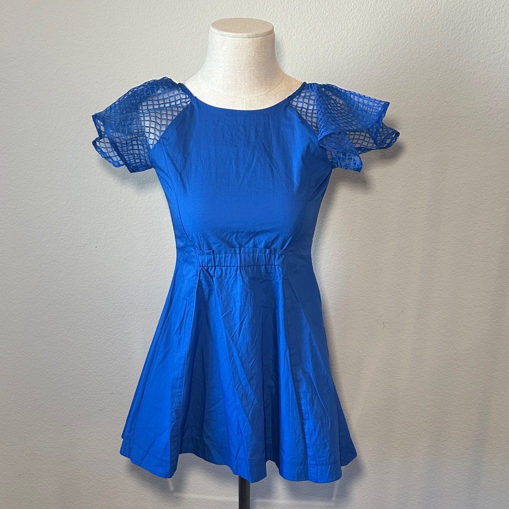 Catimini Blue Sheer Checkered Sleeve Dress - 10/140